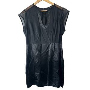 Nanette Lapore Black Silk Cap Sleeve Mesh Sheath Dress Pockets Women's Size 12